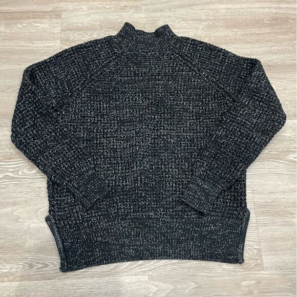 Roots Chunky Knit Cotton Ribbed Gray Black Sweater - Picture 5 of 6